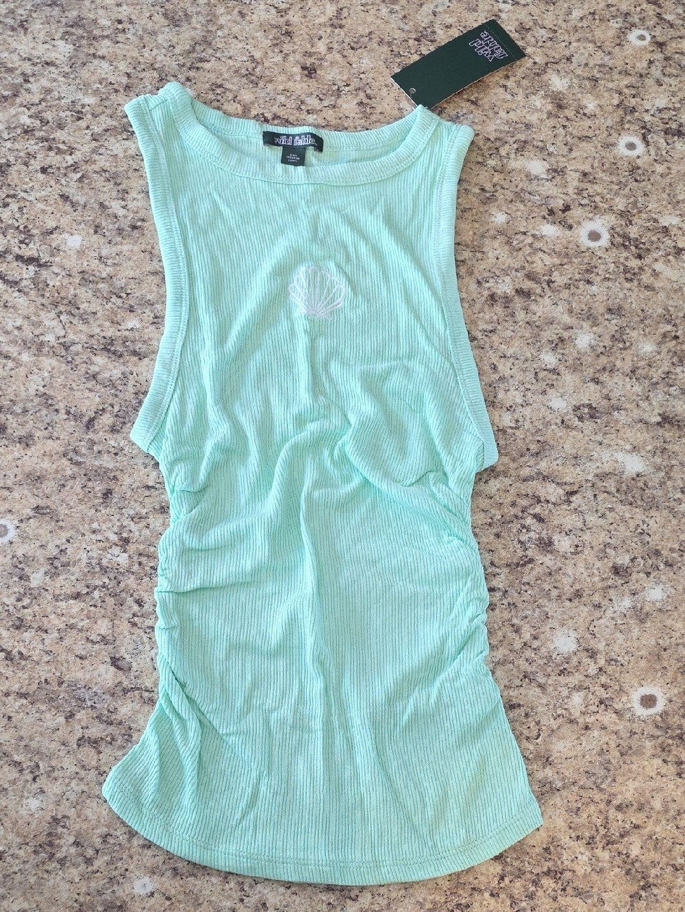 Wild Fable Women's High Neck Seashell EmbroideredTank Top Mint Green Size XXS